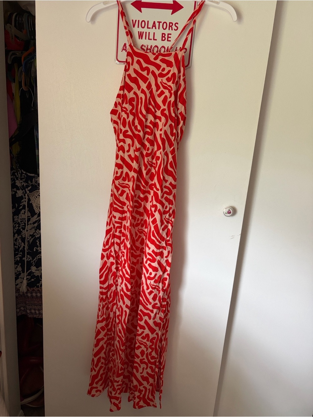 Red Patterned Midi Dress - Lightweight Strappy Summer Dress